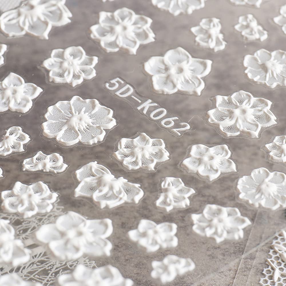 Flower Nail Art Sticker Decals 5D Hollow Exquisite Pattern Nail Art Supplies Self-Adhesive Luxurious Nail Art Decoration White Feather Lace Flower Leaf Carving Design DIY Acrylic Nail Art, 3 Sheet : Beauty & Personal Care