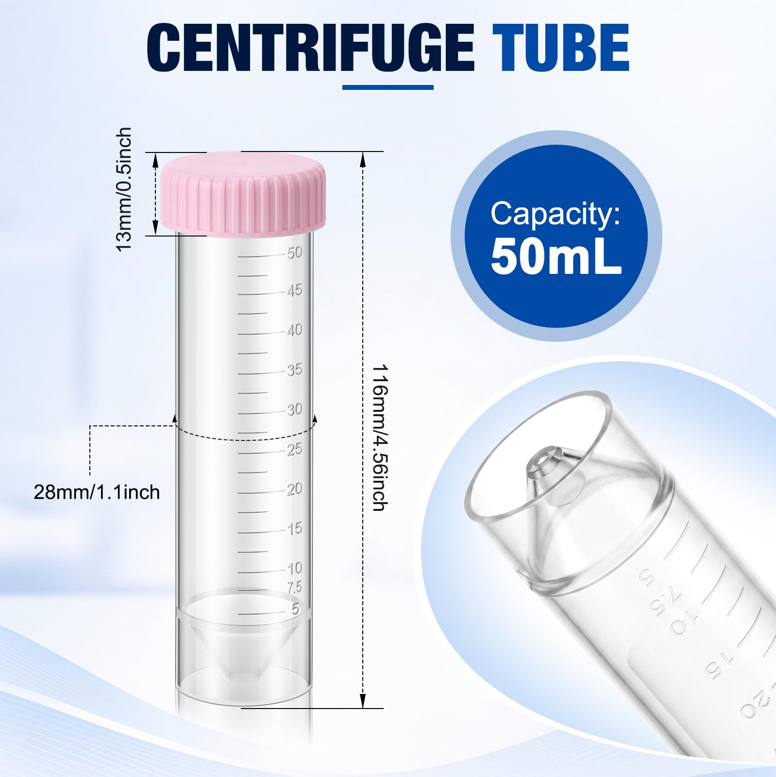 Xuhal 100 provette per centrifuga da 50 ml, 28 x 116 mm, in plastica, rosa