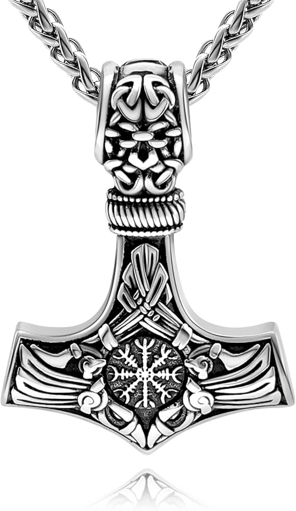 Oaldilee Thors Hammer Mjolnir Necklaces for Men Stainless Steel