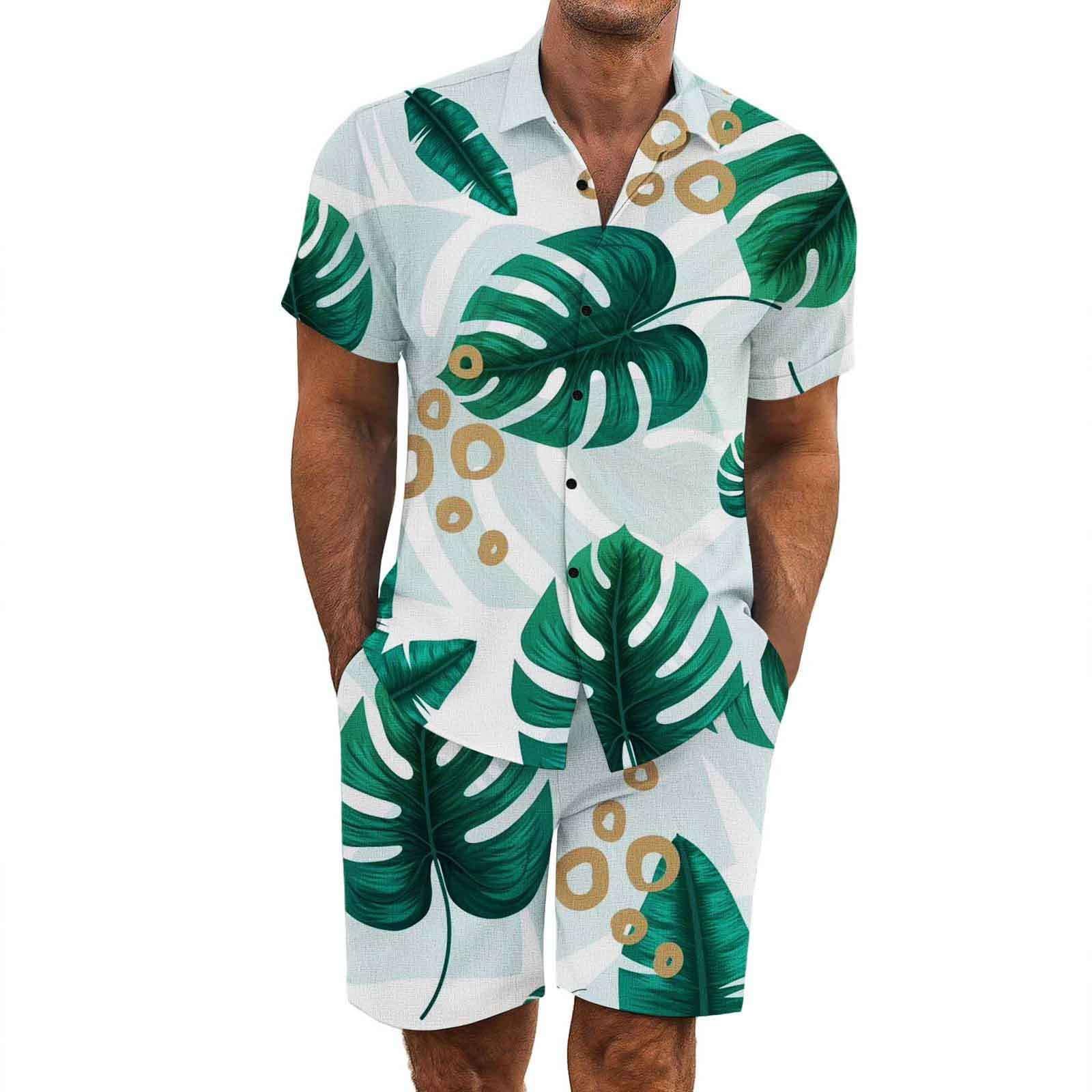 2 Pezzi Uomo Estiva Traspirante in Misto Lino - Completo Stampato e Pantaloncini Tute da Sportivo Completo Leggero Estivo Traspirante Italiana Outift per Vacanza e Tempo
