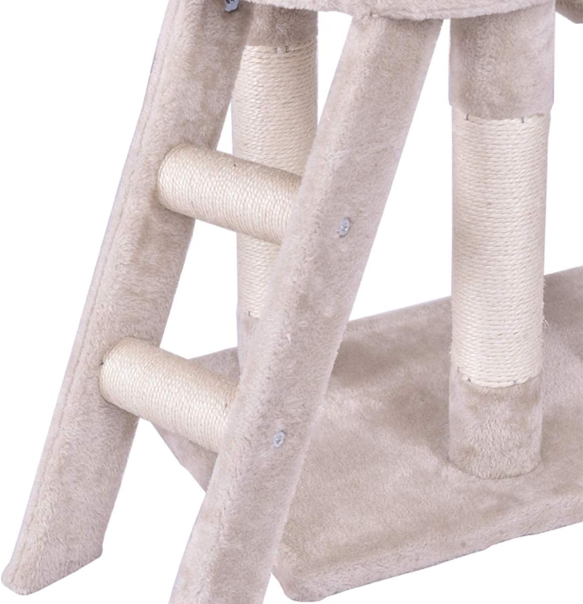 S AFSTAR 56 Inch Cat Tree Tower Condo, Multi-Level Cat Furniture Activity Center with Cat Scratching Posts, Climbing Ladder, Round House Cat Condo for Kittens Kitty Pet (Beige)