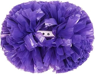 Hrlace 2 pompones de animadora metálicos, pompones de animadora, pompones con mango de bastón para niños, adultos, deportes, fiestas de carnaval, color lila, longitud de 31 cm
