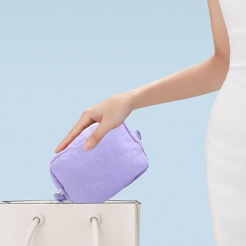 Miniatura 5 de LYDZTION Bolsa de maquillaje suave acolchada floral para mujeres, bolsa de cosméticos pequeña bolsa de maquillaje, bolsa organizadora de maquillaje,