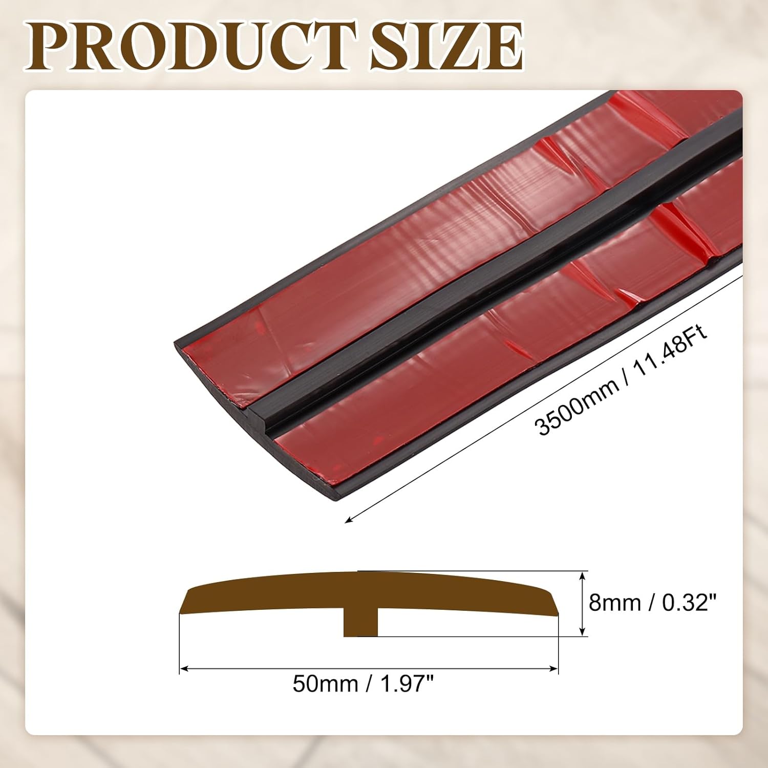 uxcell T-Molding Transition Strips, 11.48 ft x 1.97" (L x W) PVC Floor Flat Divider Strip Self Adhesive Vinyl Flooring Edging Trim for Joining Floor Gaps Doorways, Black