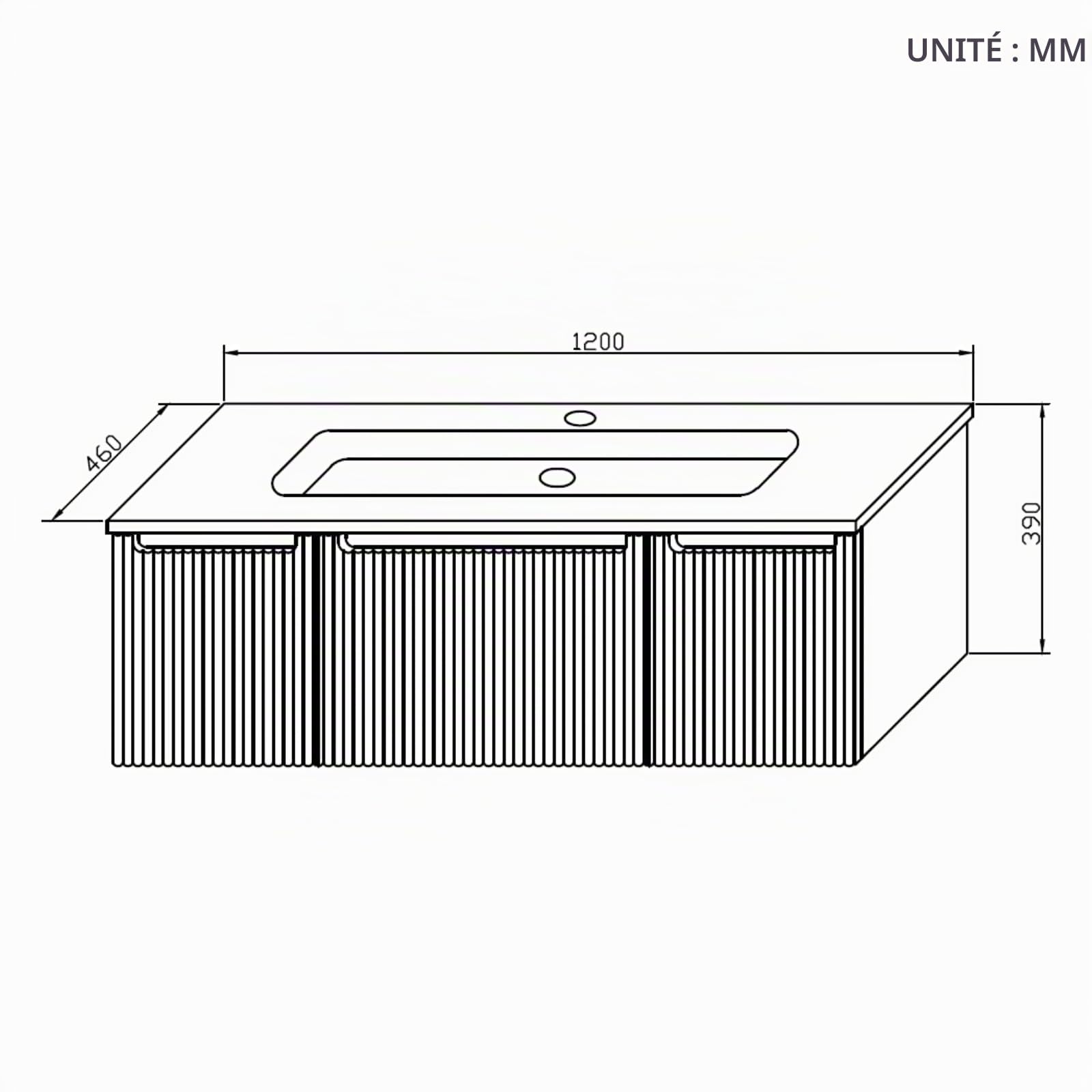 Meuble-Lavabo Mural De 120 cm avec Lavabo en Résine Minérale, Tiroir Et Porte, Ultra-Mince, Fermeture en Douceur, Accent Nervuré, Adapté Aux Grandes Salles De Bains, Forest Walnut