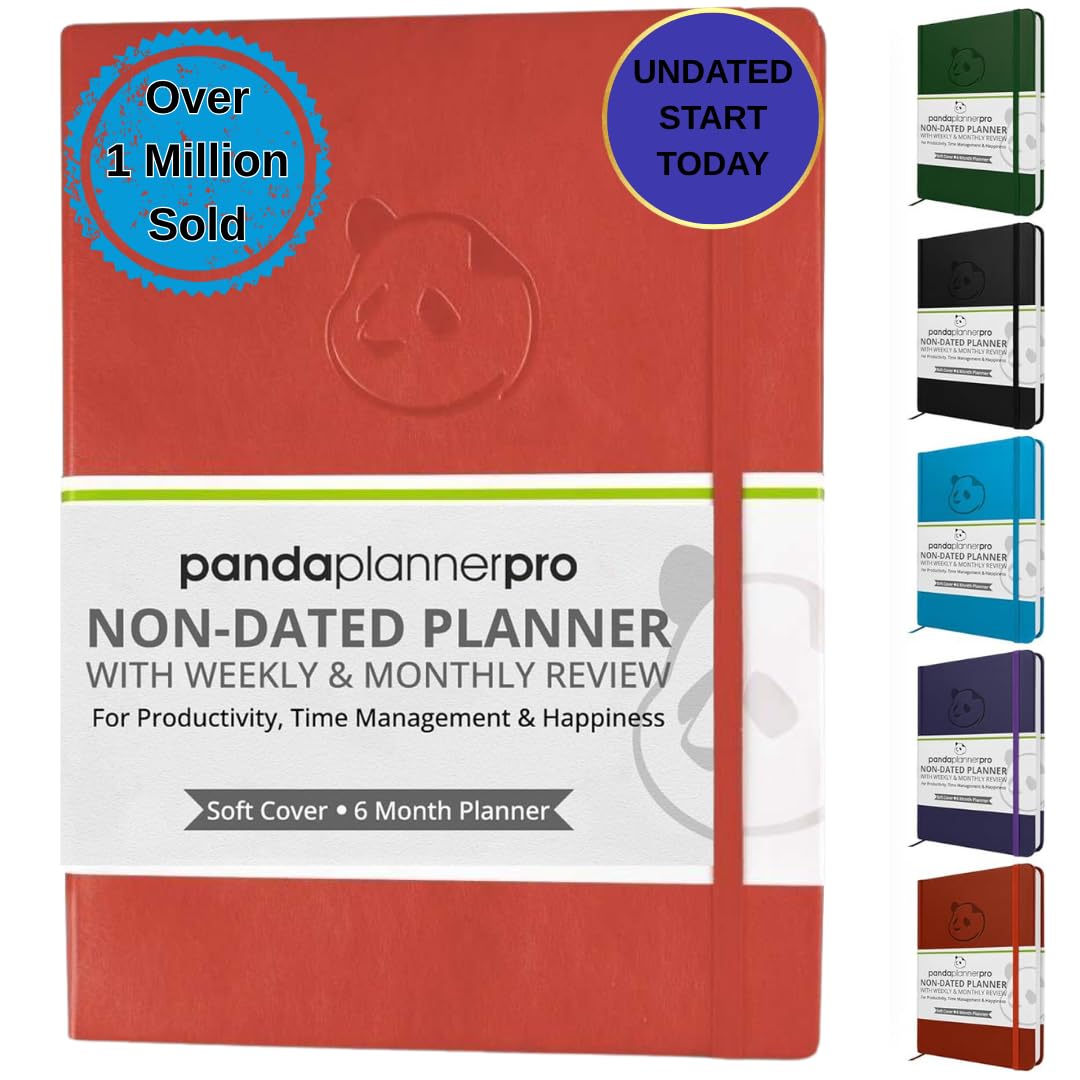 Panda Planner Pro Daily Planner - Undated 6-Month Happiness & Productivity Planner – Daily Journal with Soft Cover for Goal Setting, Gratitude, To-Do List & Habit Tracker – 8.5" x 11" (Orange)