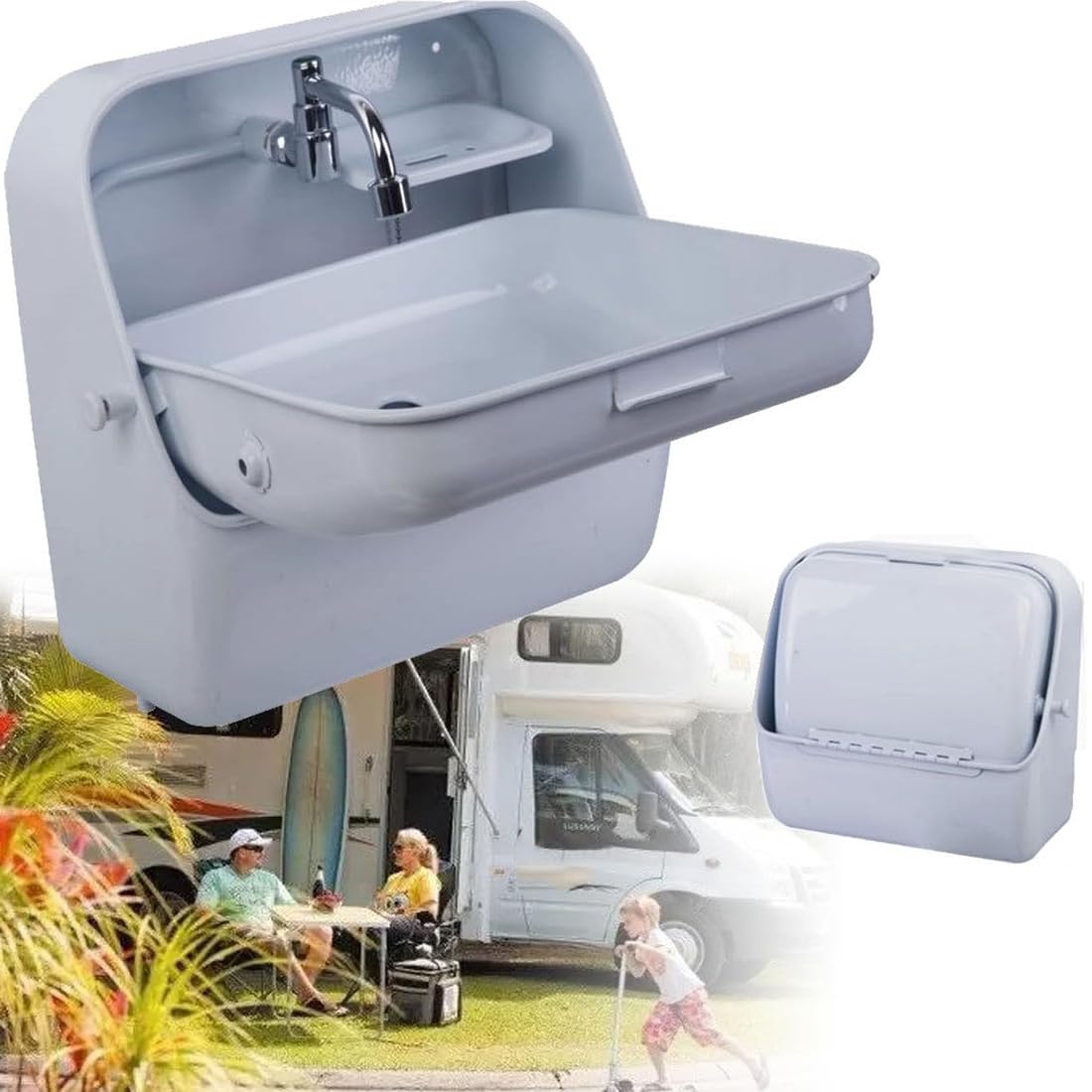 Évier de lavage des mains pliable pour camping-car et caravane gain de place