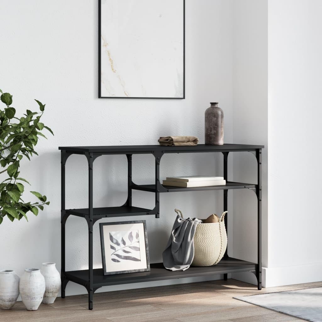 Mesa consola con estantes negro 100x35x75 cm