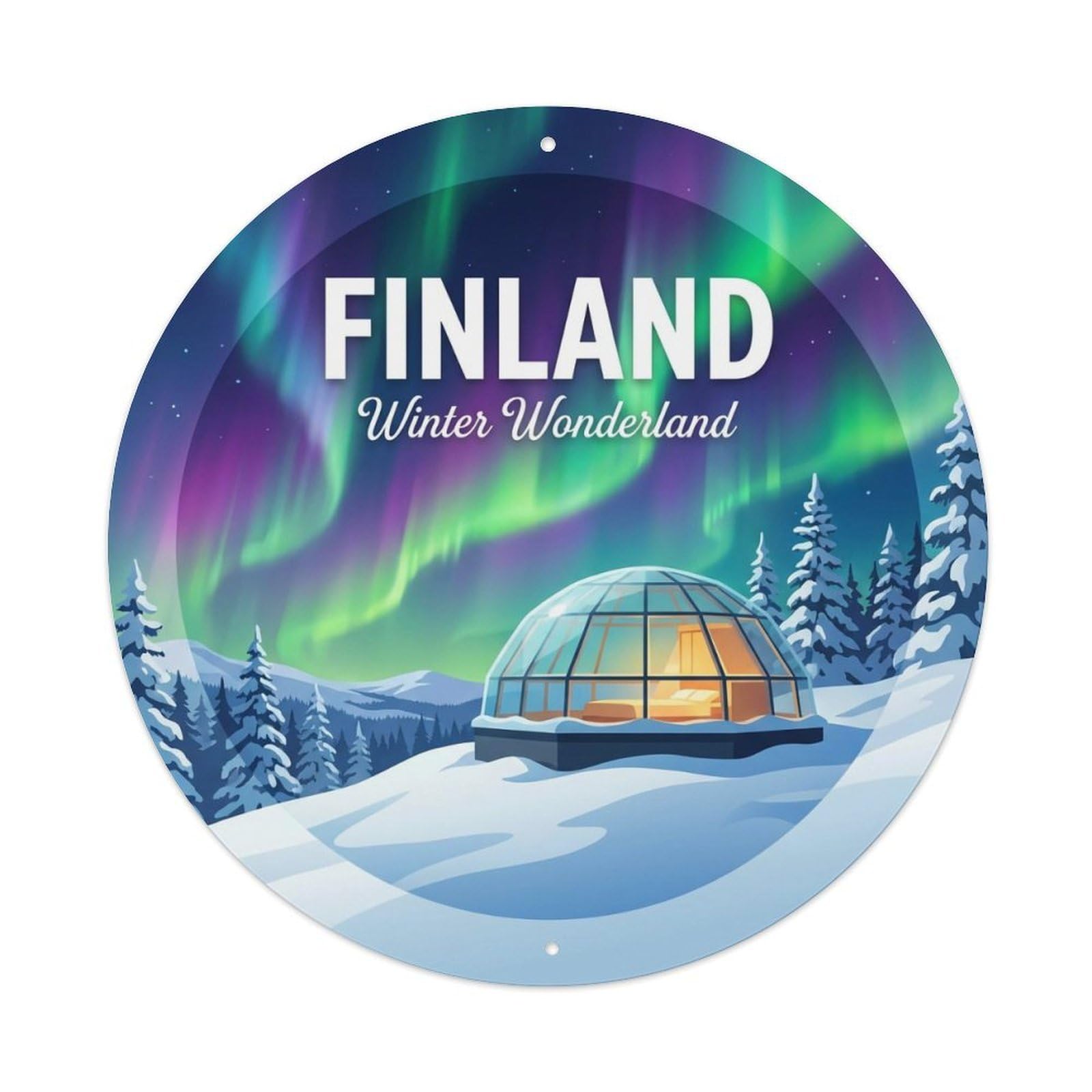 Vintage Travel Finland Fascinating Metal Tin Sign Plaque Wall Decor for Cafe, Club, Garden Round Metal Poster 8x8Inch