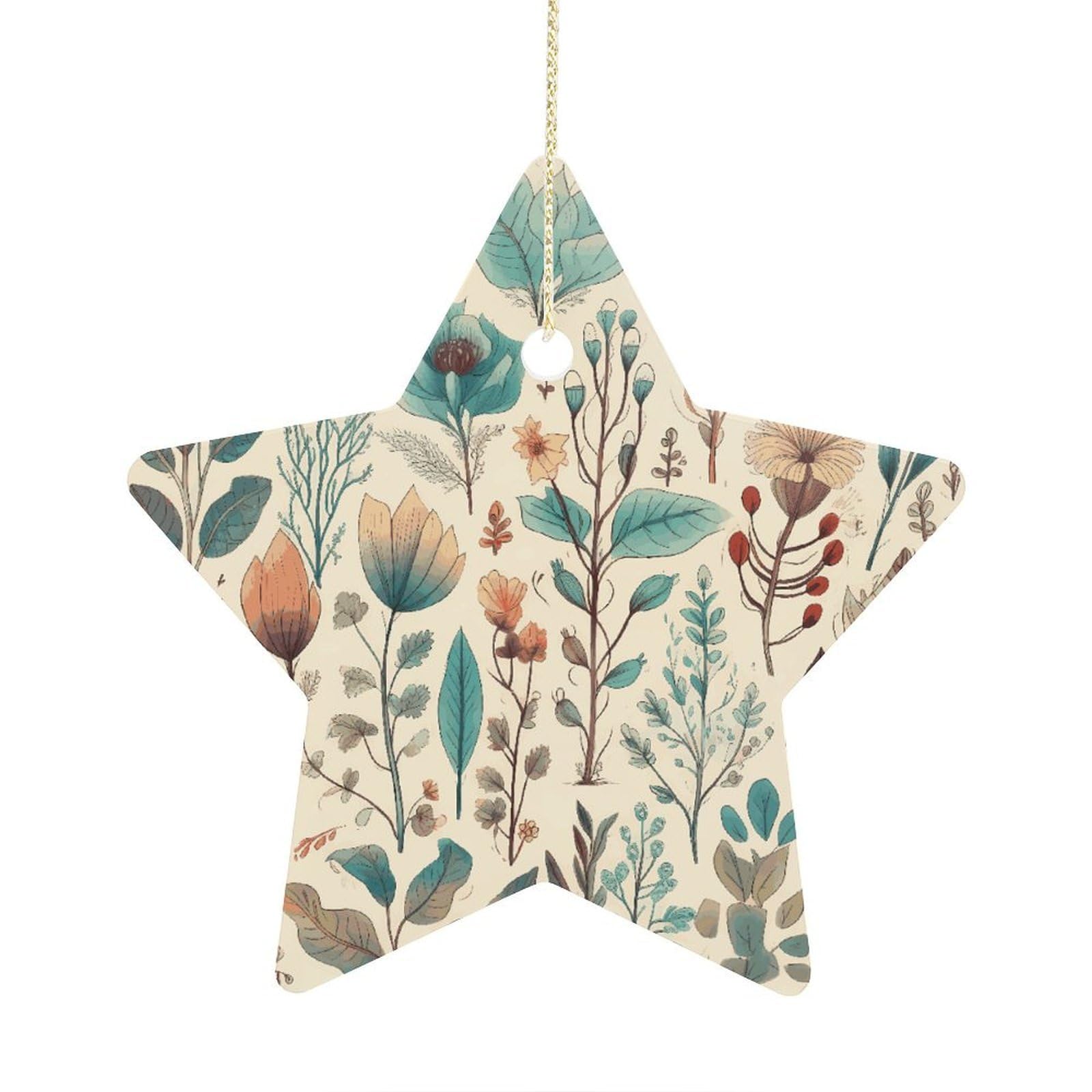 Fodpand Women's Style Flowers And Leaves Ornament With String, Keepsake Hanging Decorations,Ceramic Ornaments For Men Indoor Home Holiday Party Gifts