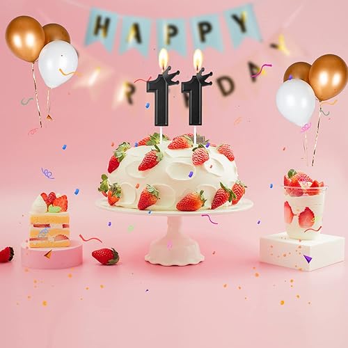 Miniatura 5 de Vela de número de cumpleaños de 3 pulgadas, vela para decoración de pastel con corona de números negros, velas para pastel de cumpleaños para