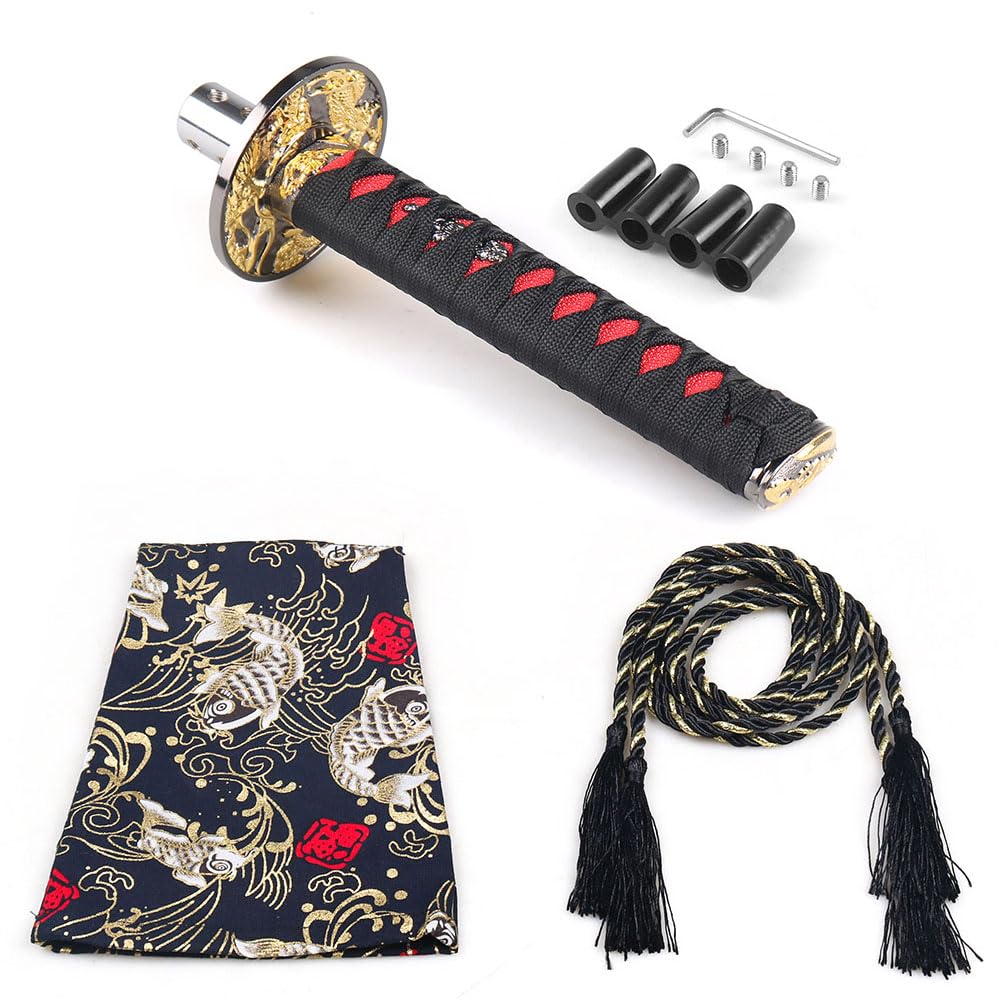 Dyno Racing Universal JDM Katana Samurai Sword Shift Knob Shifter 200MM with Dust Cover Shift Knob Collars with Adapters