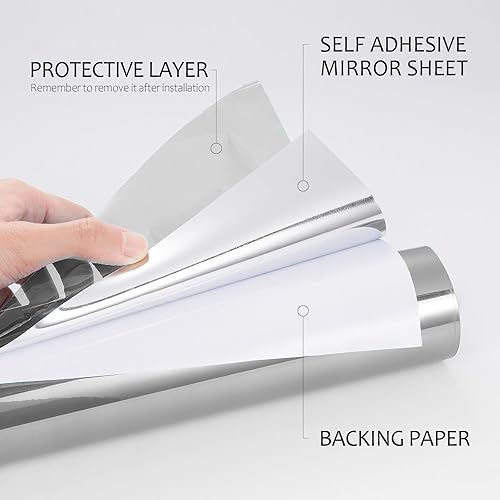 Miniatura 10 de Stickyart Calcomanías de espejo de papel plateado para paredes de 12 x 590 pulgadas, autoadhesivas, espejo Funhouse, decoraciones inastillables para
