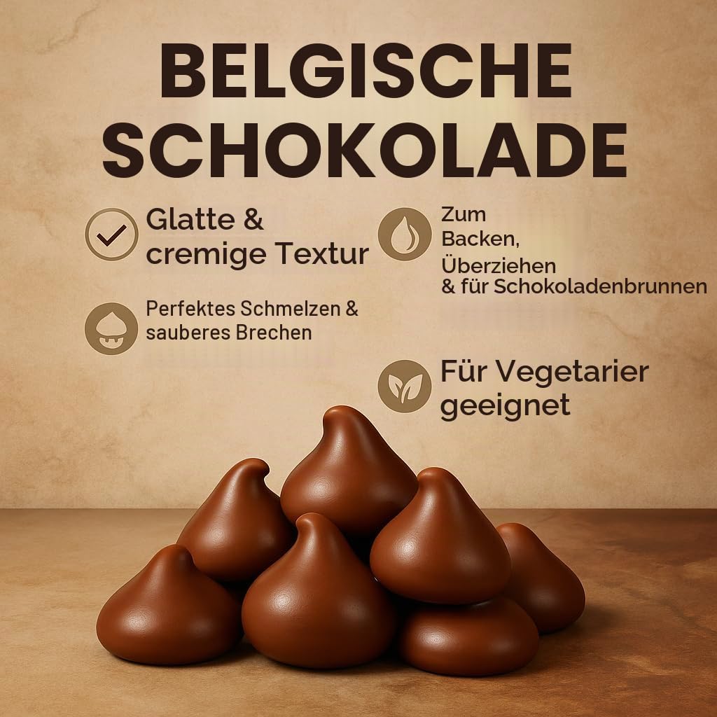 GiDeli Belgische Schokolade 5kg im Eimer - Pralinen Chips, Schokodrops - Vollmilch-Kuvertüre - Perfekt für Schokofondue, Backen, Schokobrunnen, Desserts & Glasuren