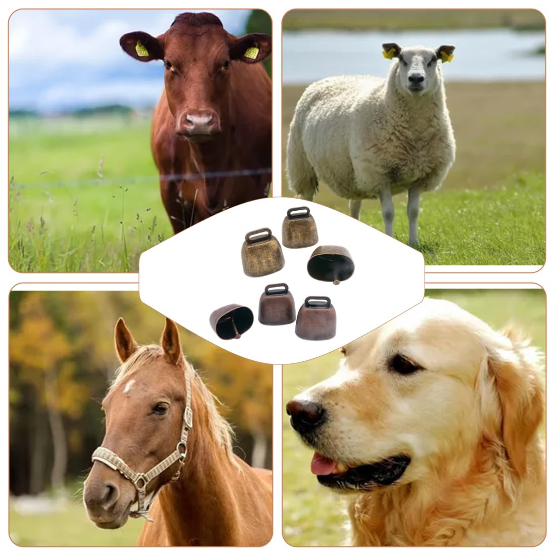 6 pezzi campane in Metallo per cani e gatti, campane anti-smarrimento, campane in ottone，campane per animali，Campanello per animali retrò(verde bronzo e rosso bronzo)
