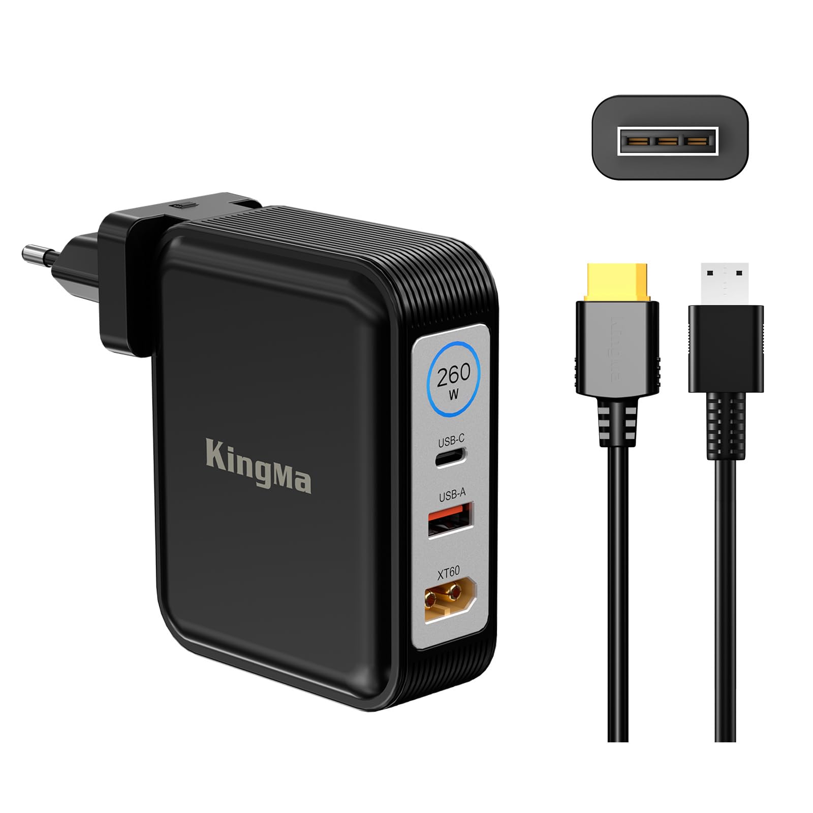 Caricatore portatile GaN pieghevole da 260 W (20 V/13 A), per MSI Gaming Laptops, PD 3.0 con cavo da 11-40 mm, compatibile con MSI Stealth 14 AI/16AI/Creator Pro16 AI