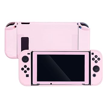 U Core Protective Case and Tempered Glass Screen Protector for Nintendo Switch, Soft Touch DIY Replacement Shell with Shock-Absorption and Anti-Scratch - Sakura Pink