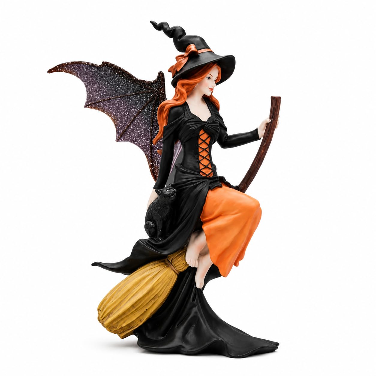 Figurine sorcière féérique balai magique déco Halloween polyrésine