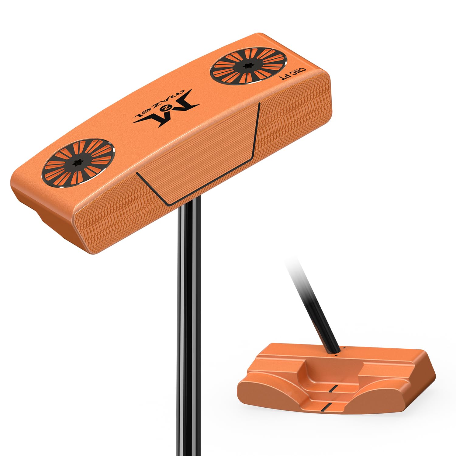 MAZEL Self Standing Golf Putter 35In with CNC Milled Face, Low Center Gravity for Improve Stability and Easy Alignment (Orange Stand Putter)