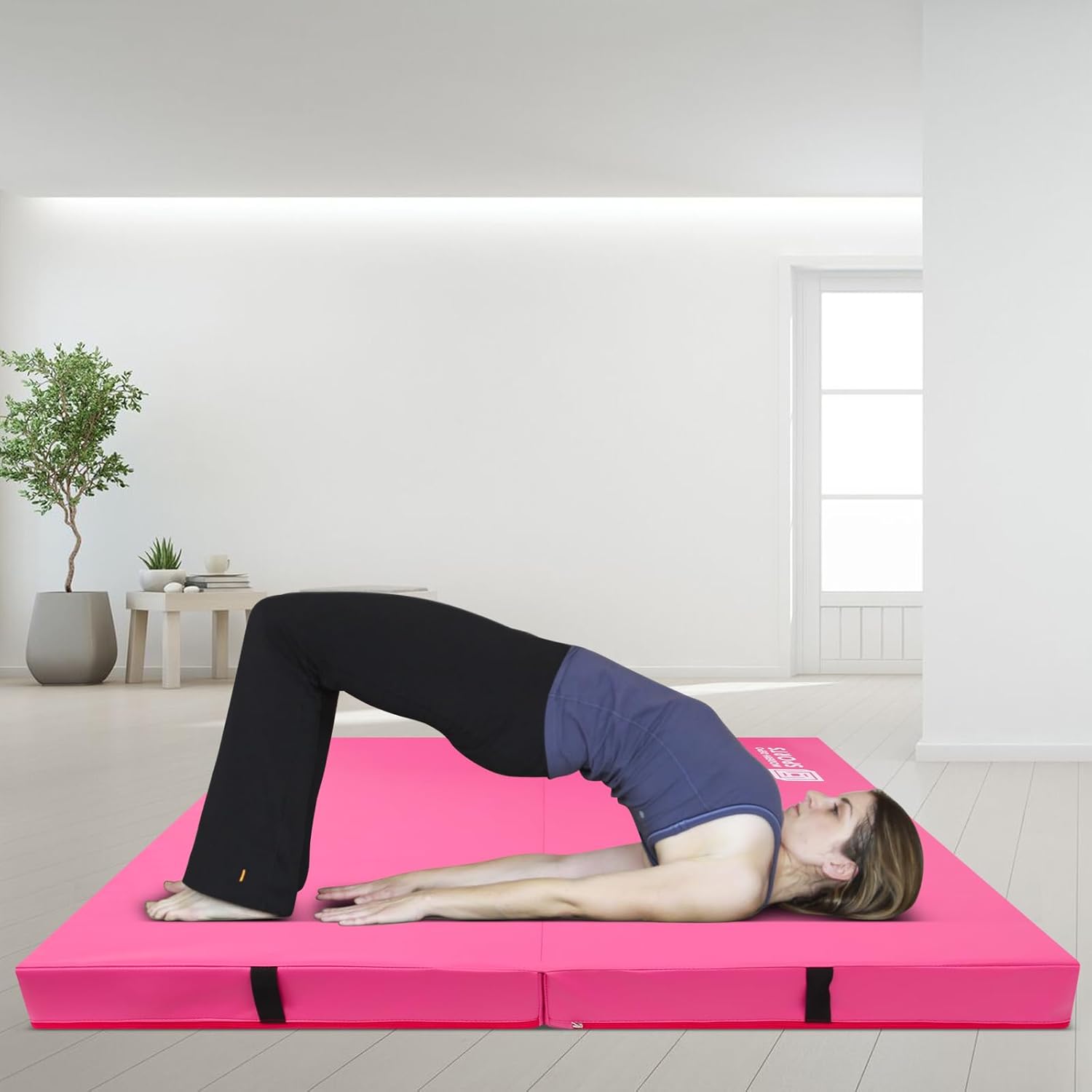 Gymnastics Mat for Kids 4'x4'x4" Foldable Tumbling Mats with Carrying Handles 2-Panels Fold Thick Exercise Mat for Home Aerobics Stretching Yoga
