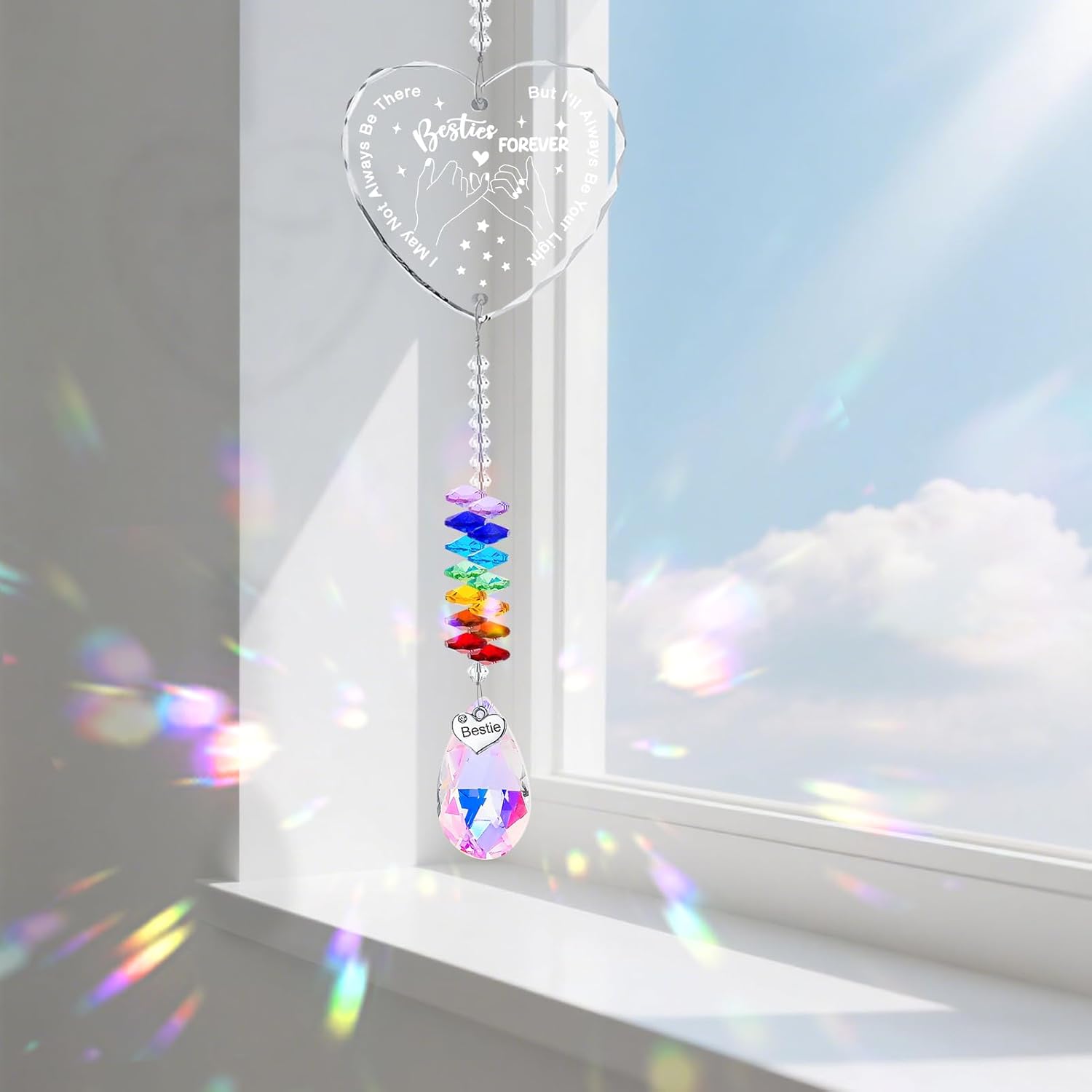 Friendship Gift Suncatcher, Best Friend Crystal Hanging Ornament for Rainbow Maker Bestie Gifts Hanging Crystal Heart Sun Catcher Ornament Gift for Hanging Decoration - Image 7