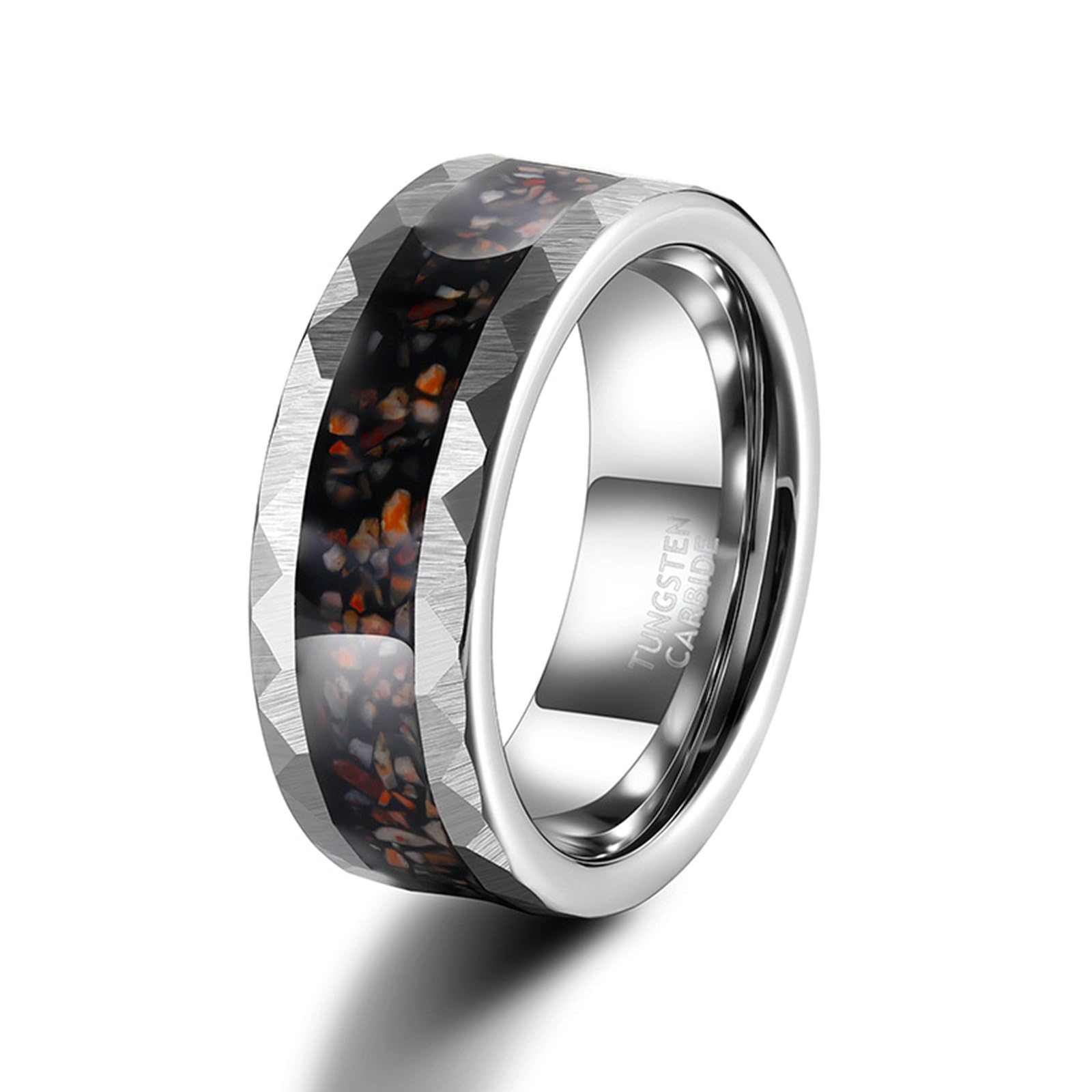 Anello di fidanzamento in tungsteno, unisex, 8 mm, con pietra opaca, unisex, argento