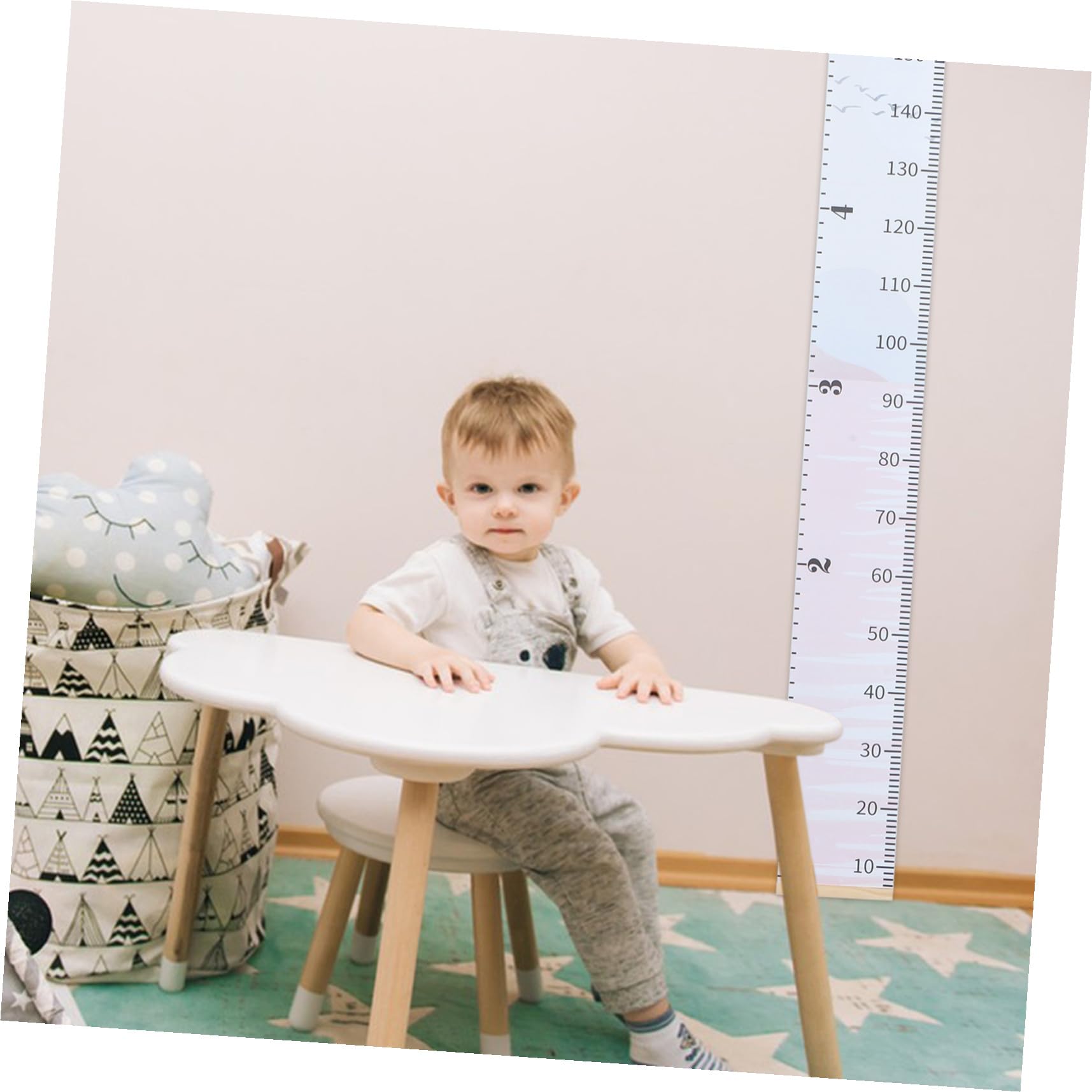 Regla de Altura Infantil Colgante de Tela Medidor de Crecimiento de Madera para Pared Decorativa y Portátil para Habitación Niñas