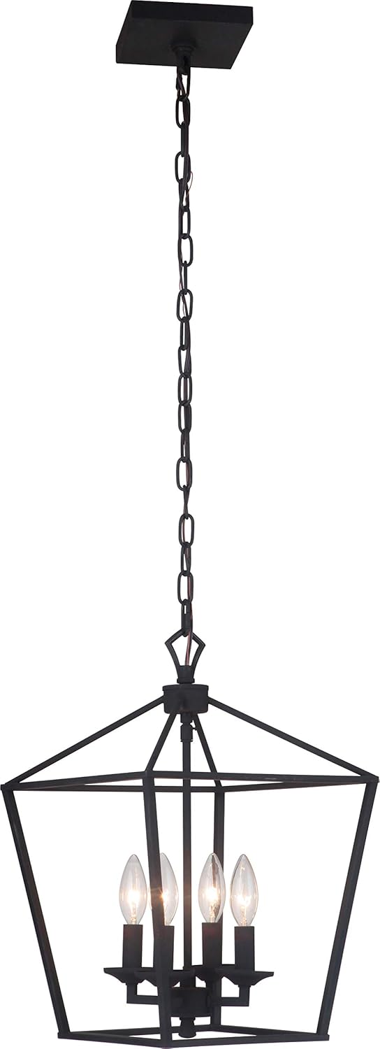 Craftmade 52934-FB Flynt Open Cage Candle Pendant Ceiling Lighting, 4-Light 240 Total Watts, Flat Black, 18"H x 12"W