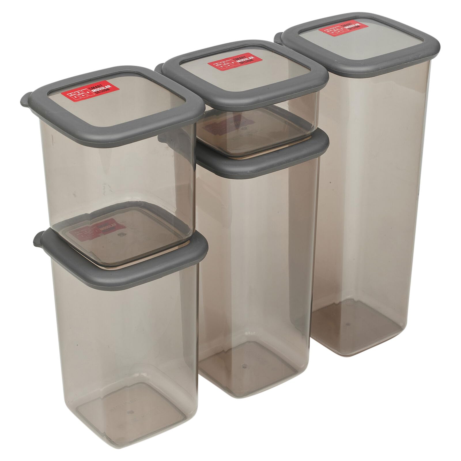 Urbnliving Grey 5 Pcs Stackable Design Airtight Food Storage Container Set With Lid – Reusable & Ideal For Kitchen Food Organiser, Freshness Preservation & Versatile Storage Solutions, Bpa-Free
