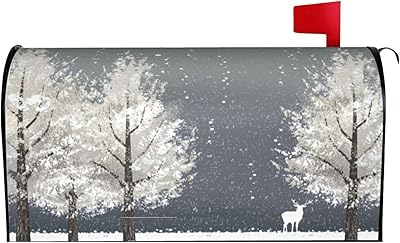 LOJAOGON Winter Tree Animal Deer Mailbox Cover Magnetic Standard Size Waterproof Letter Post Box Cover Wrap Oversize Decoration Welcome Home Garden Outdoor 21