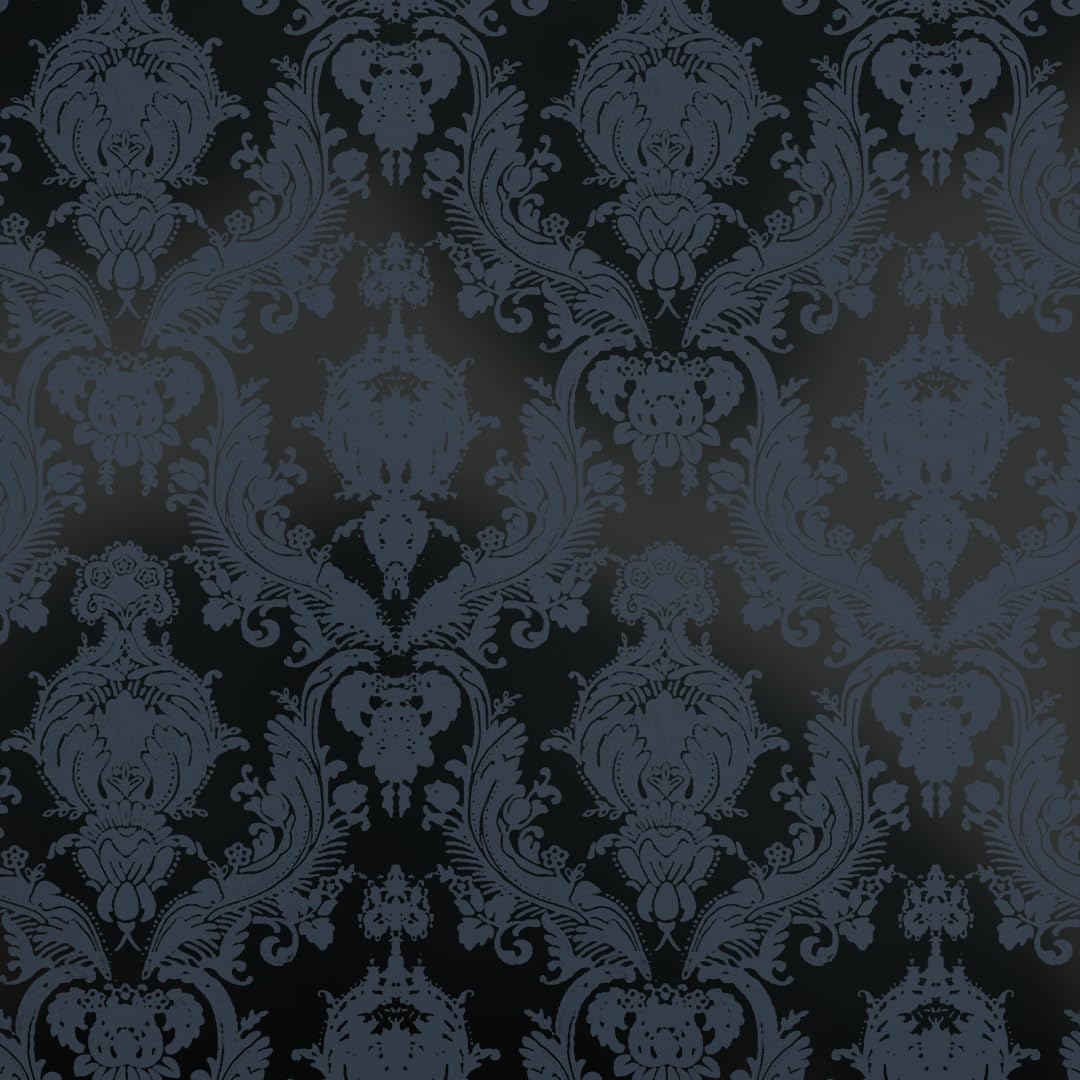 Tempaper Textured Black Damsel Removable Peel and Stick Damask Wallpaper, 20.5 in X 16.5 ft, Made in the USA