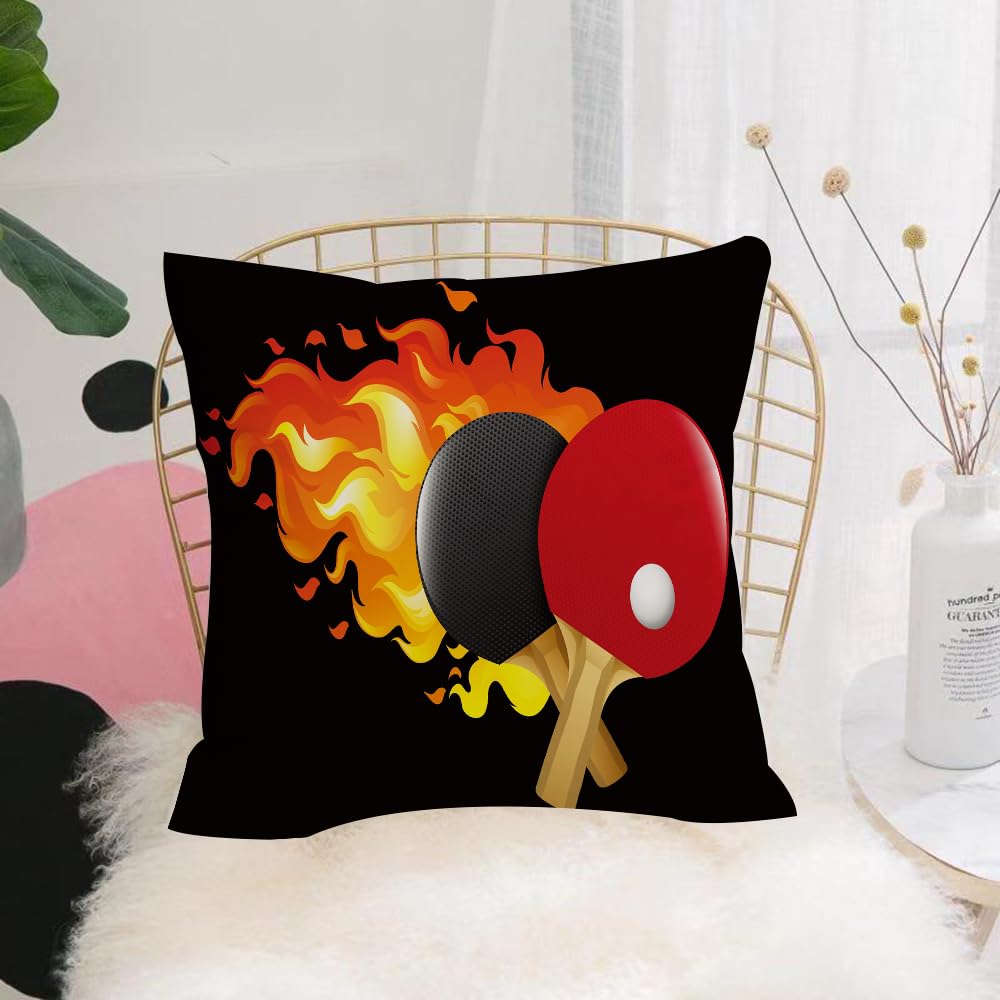 HYOSXW Cushion Cover,Throw Pillow Case Home Decorative for Living Room Bedroom Sofa Chair 16X16 Inch,Flaming table tennis set illustration,Pillowcase 40X40cm