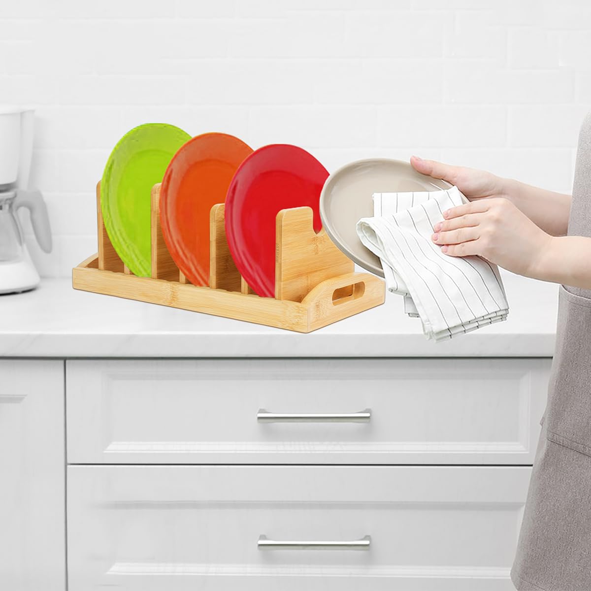 Organizer per coperchi in bambù regolabile per cucina