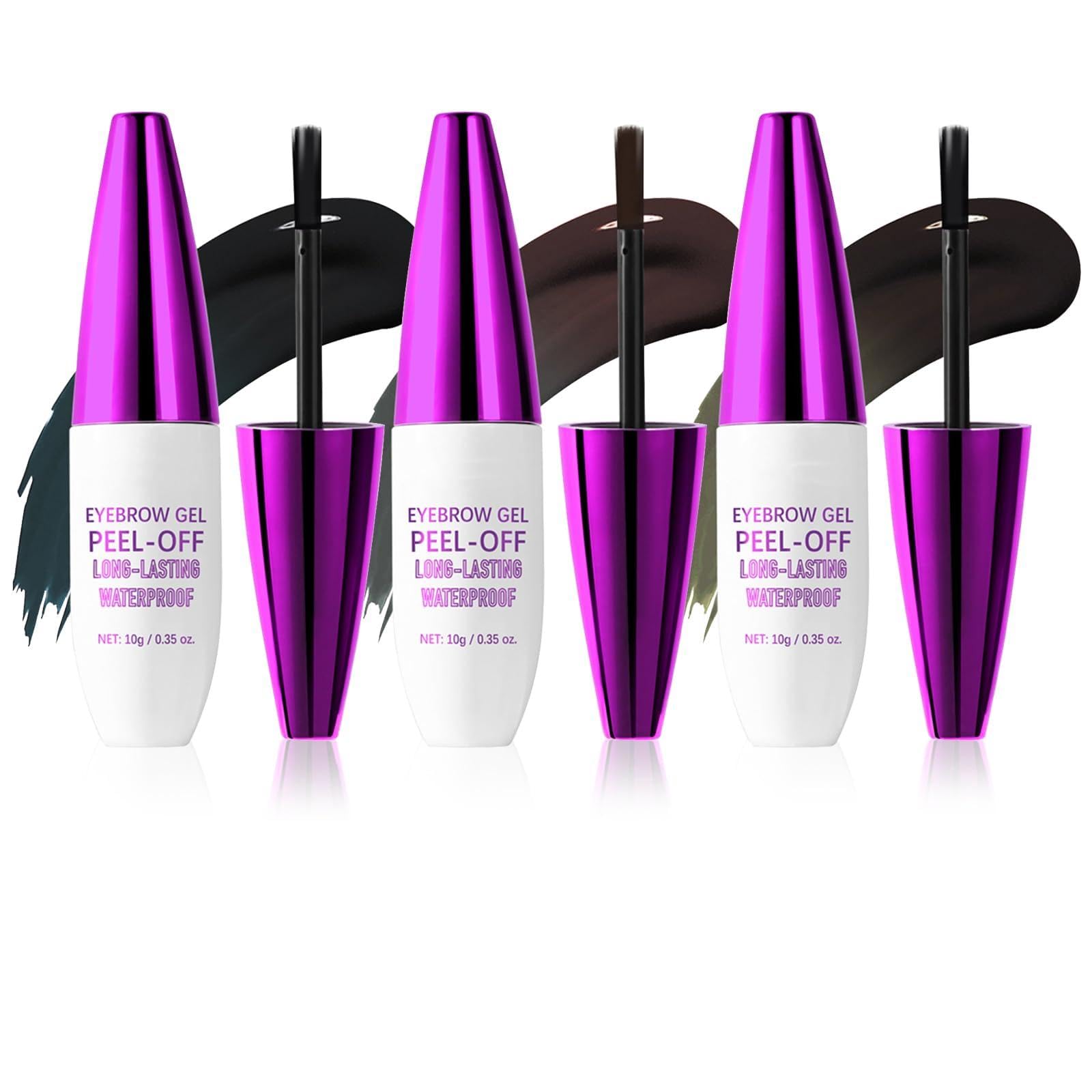 Gel per sopracciglia, gel per sopracciglia, impermeabile, 3 x 10 g, nero, grigio, marrone, 24 ore per modellare le sopracciglia a lunga durata