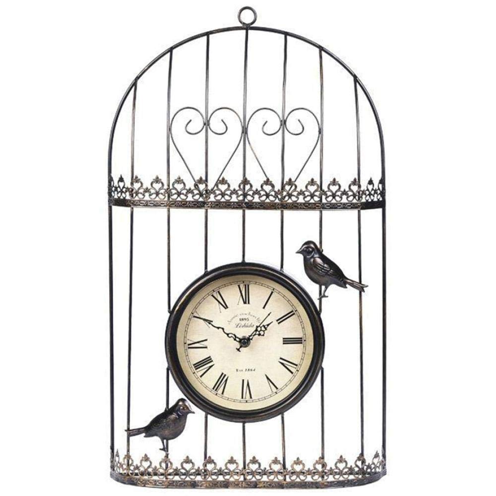 Reloj de pared para jardín al aire libre, diseño de jaula de pájaros de hierro impermeable, decoración creativa para interiores y exteriores, elegante reloj para decoración del hogar y el jardín