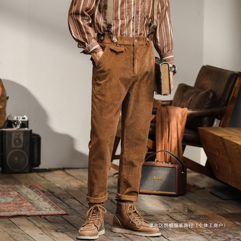 Men's American Corduroy Suspenders Pants Straight-Leg Corduroy Suspenders Pants Autumn Winter2