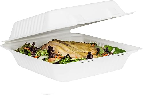 Miniatura 2 de KARAT EARTH Contenedores con bisagras de bagazo compostables libres de PFAS de 9"x9", KE-BHC99-1CFF - 200 unidades