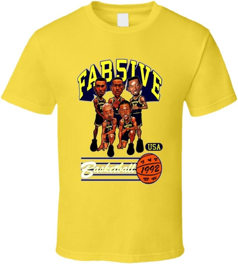 Fab Five Michigan Basketball Caricature Yellow T Shirt