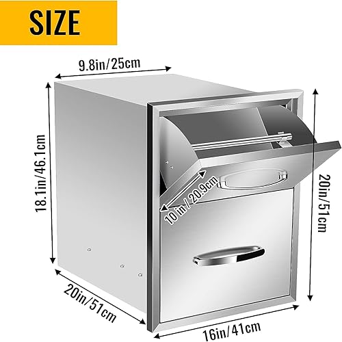 Miniatura 50 de Cajón individual para cocina al aire libre, 14 pulgadas de ancho x 8.5 pulgadas de alto x 23 pulgadas de profundidad, cajones de acceso de acero