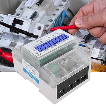 Energy Meter, 380V 35mm DIN Rail 3 Phase 4P Electronic Energy Meter with LCD Digital Display with Transparent Cover for Fixed Installation Indoors