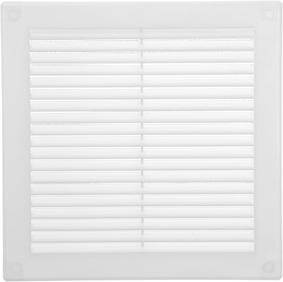 200x200mm (8 Inch) White Square Air Vent Cover - Plastic Air Vent Grille with Insect Mesh Screen - External Wall Ventilation Cover for HVAC Ducts, Ceiling or Wall Vents - Indoor Outdoor