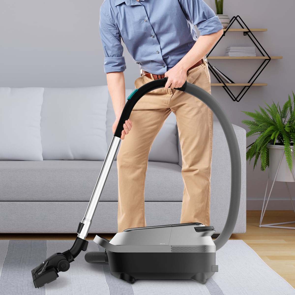 Cecotec Aspirateur Traîneau avec Sac Conga Powerbag 5000 Prostyle, 890W | Réservoir avec Sac de 5 Litres, Écran Numérique, Réglage de la Puissance Adaptatif, Fonction Souffleur, Double Filtre HEPA