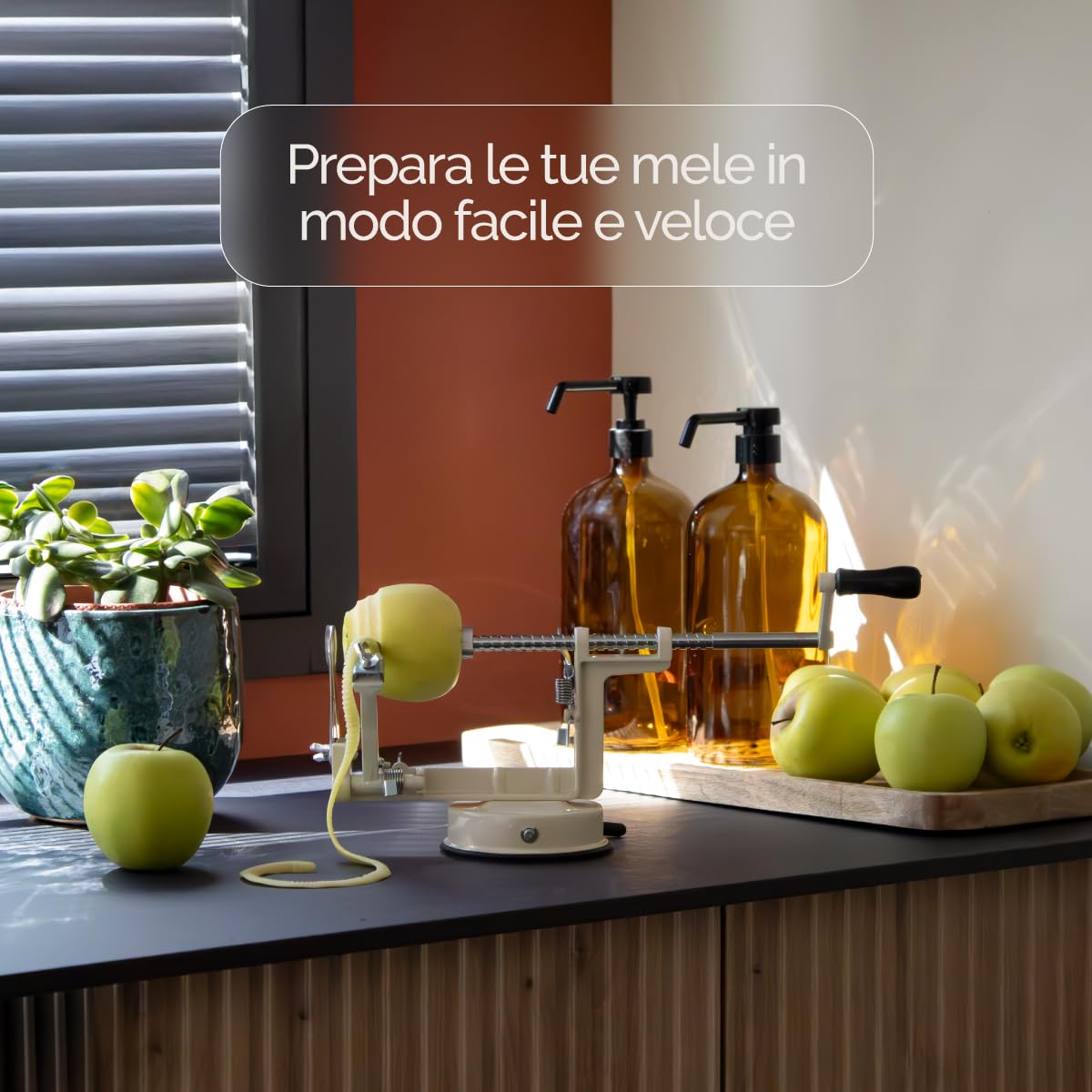 Linxor - Sbucciatore di mele e pere, 3 in 1, sbuccia, affetta, torsola, con ventosa - Vari colori