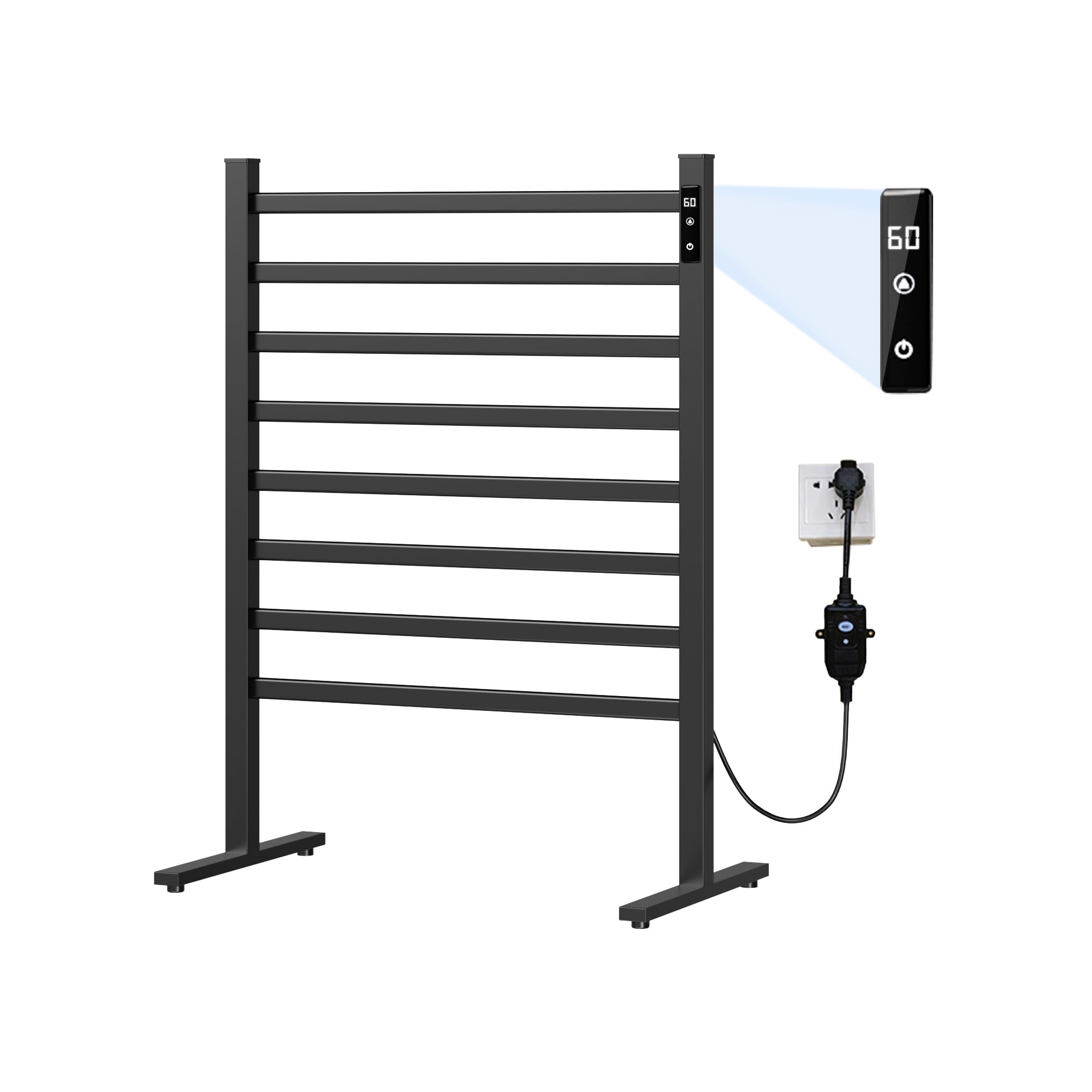 Towel Warmer Rack with Timer and Temperature Control Electric Heated Freestanding Towel Heater with Overheat Protection for Bathroom Rack (Black)