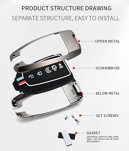 Miniatura 3 de ontto Soporte para llavero de 5 botones con funda de metal y silicona para llave de automóvil, elegante guante compatible con Ford para F-150 para