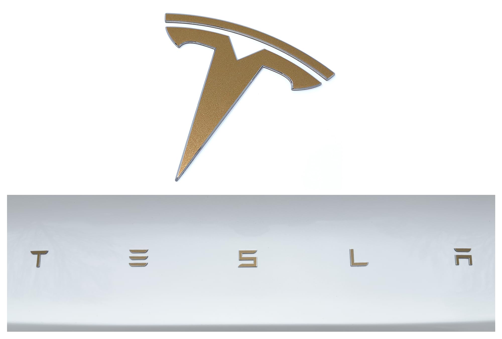 Winylowa owijka z logo do Tesla Model 3 (01/2024 do Current), standardowa owijka, zestaw 2 szt. (błyszczące złoto)