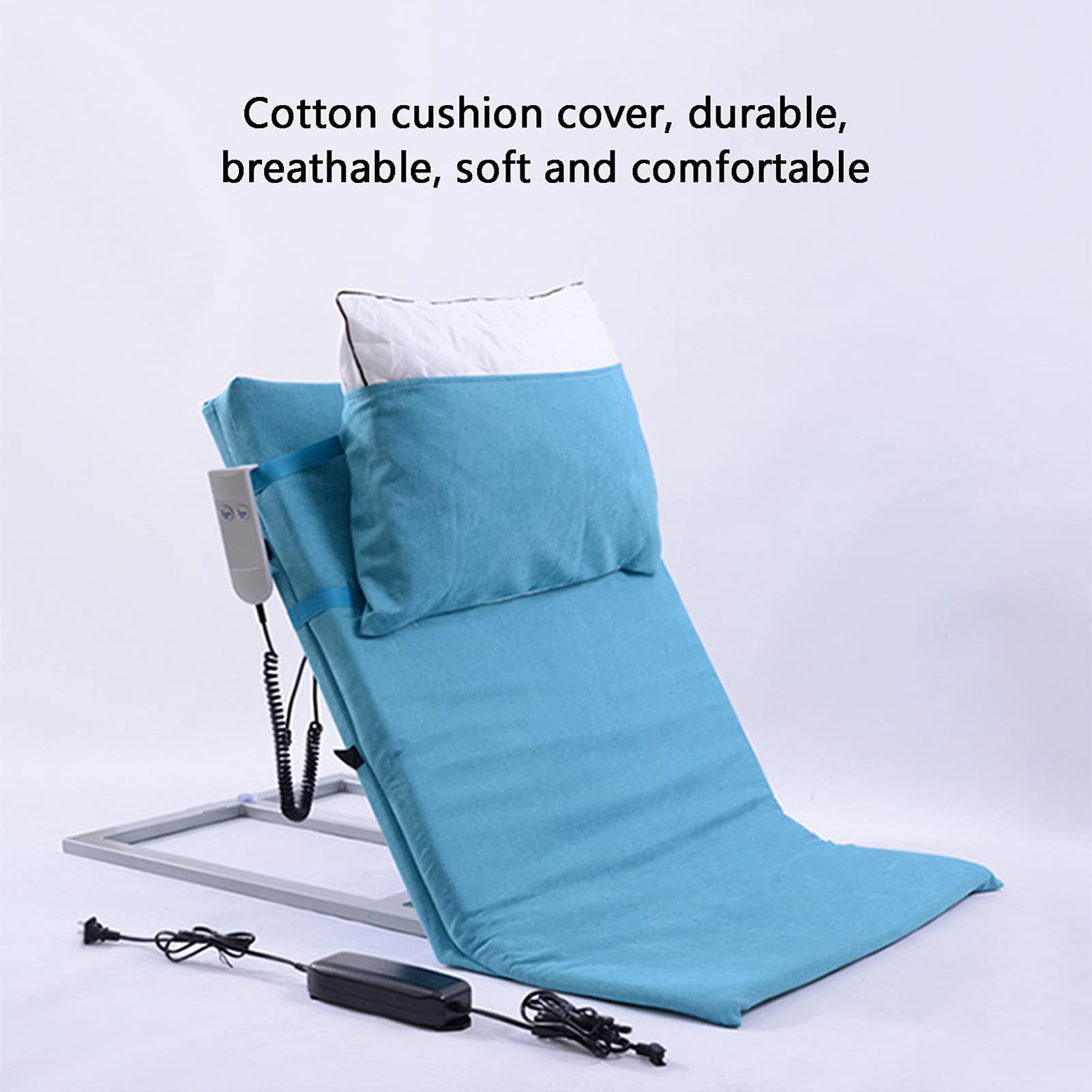 Respaldo de cama de levantamiento de potencia con almohada, soporte eléctrico ajustable para la recuperación después de la cirugía, capacidad de carga de 135 kg, color azul