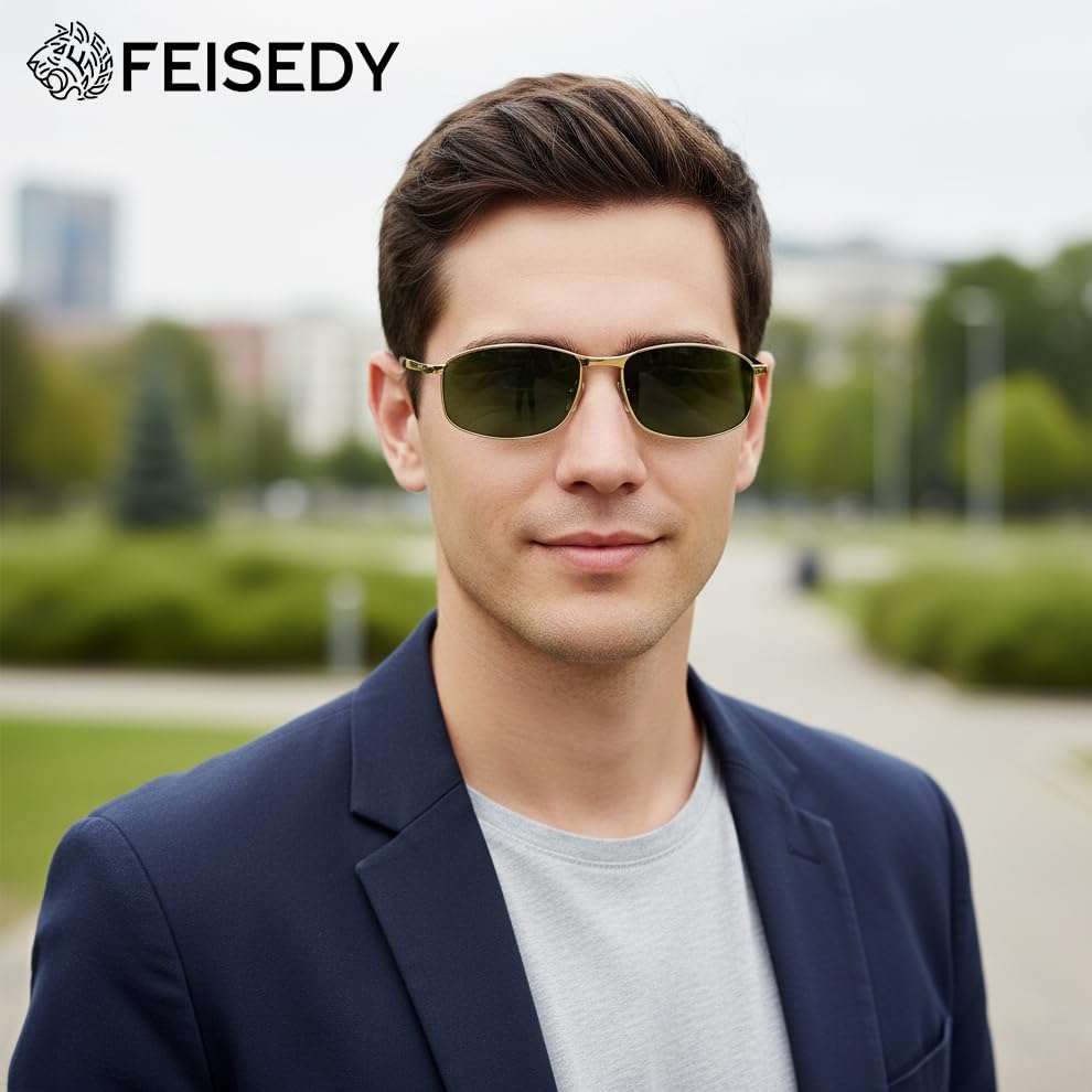 Image of FEISEDY Rectangle Polarized Square Sunglasses for Men Women B2444 | Photochromic, Night Vision, Automatically darken in sunlight, 100% UV400, Driving, Fishing, Climate Pledge Friendly
