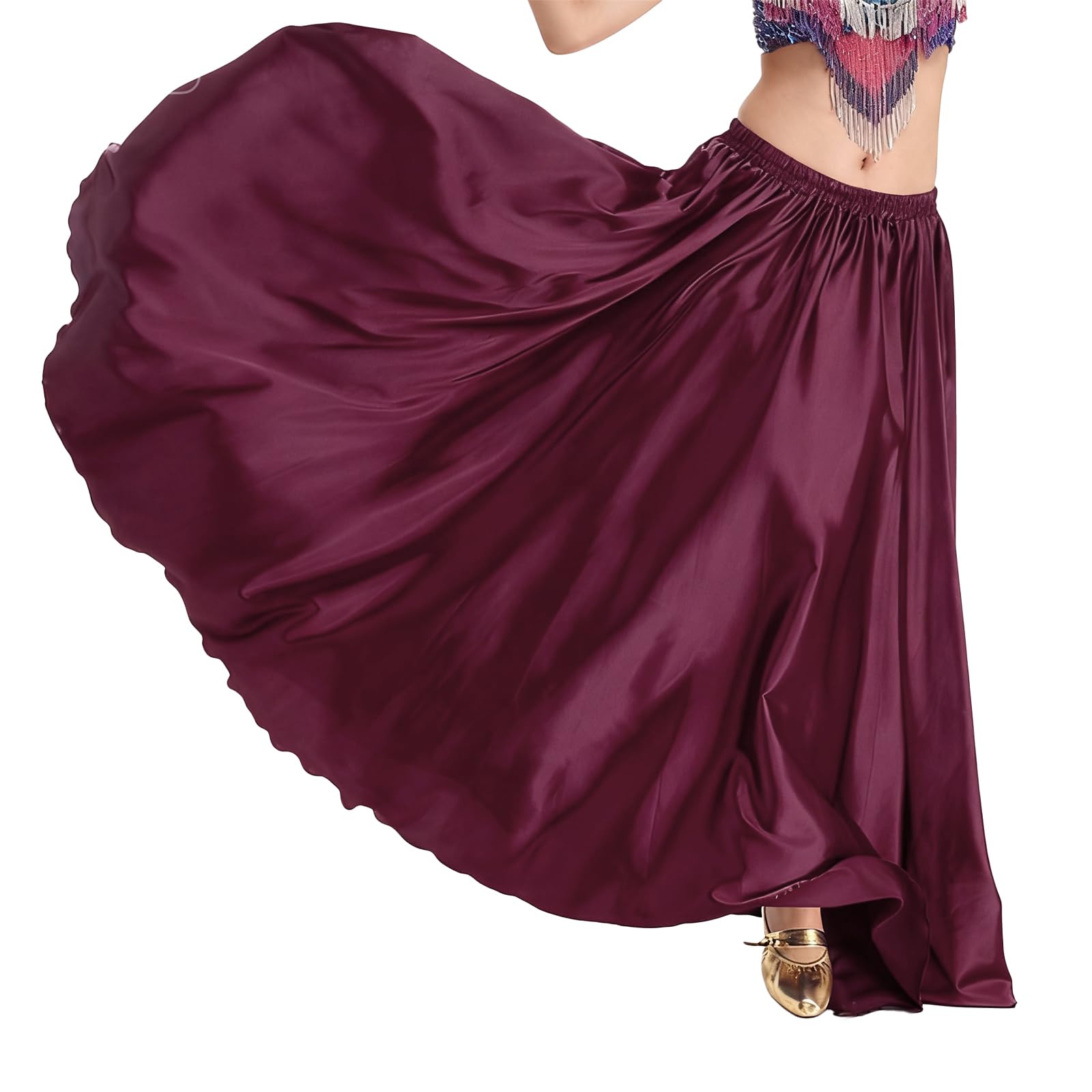 Baisdan Jupe Danse Orientale Femme en Satin, Jupe Longue Cercle Complet pour Flamenco, Halloween, Cosplay