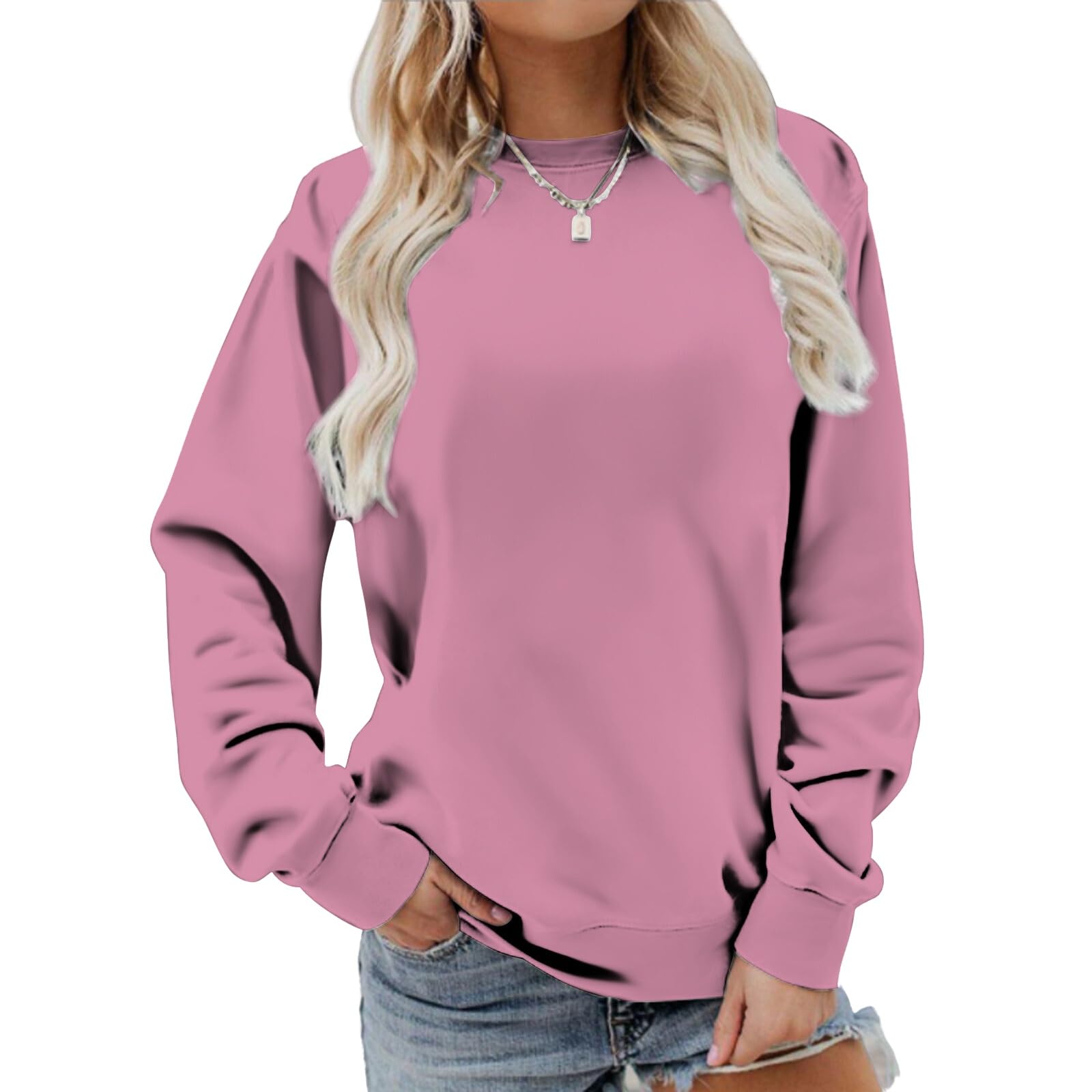 XMBPUMWomens Casual Long Sleeve Sweatshirt Crewneck Cute Pullover Relaxed Fit Tops Fall Fashion 2023 Oversized Tunic Blouses